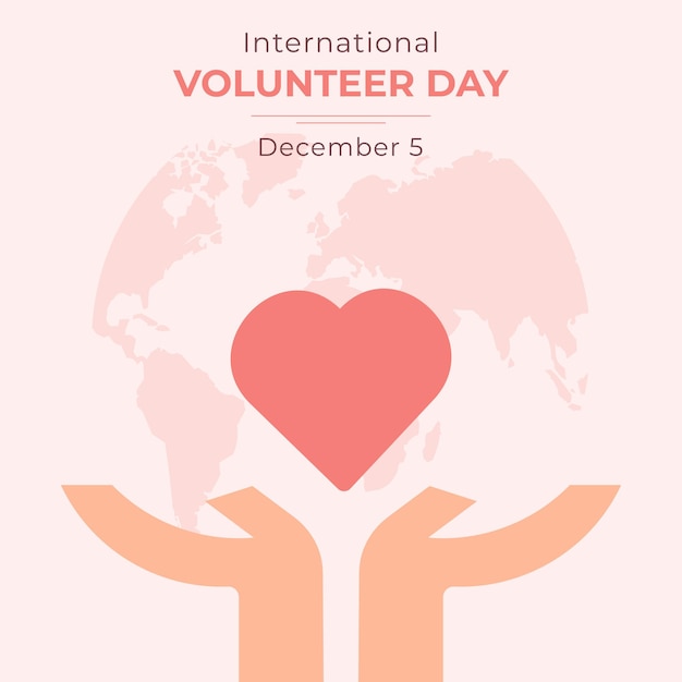 Giornata internazionale del volontariato mani di una persona con un cuore modello per una carta banner di sfondo