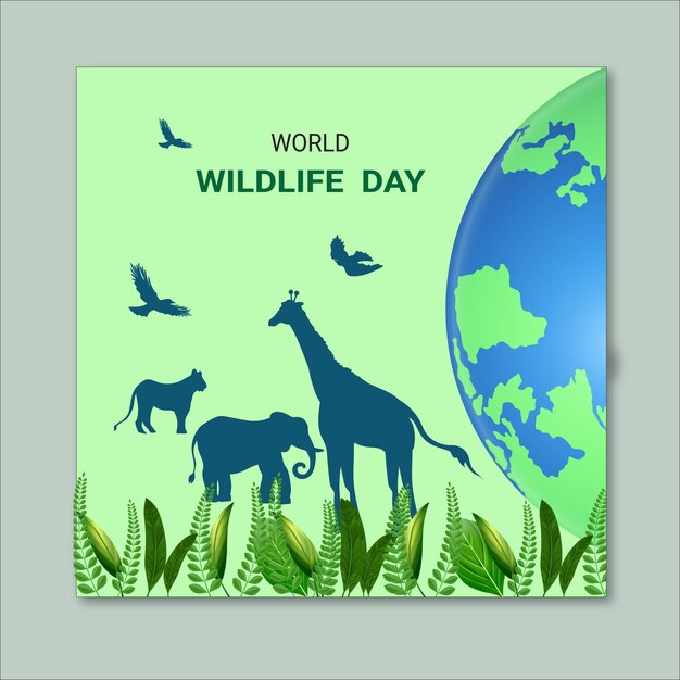 Vettore giornata internazionale della fauna selvatica social media post design world animals day template