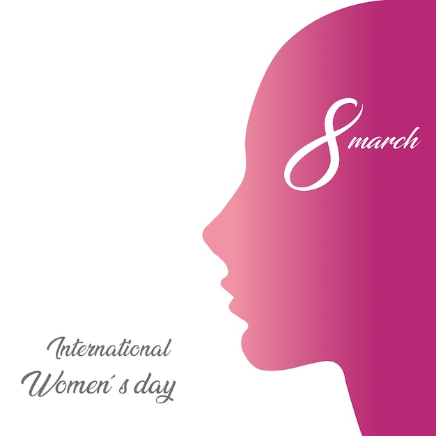 International women day card with a woman head profile on a white background