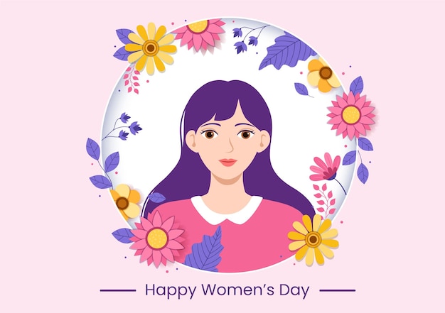 3 月 8 日の国際女性デー手に描かれた女性の功績を祝うイラスト
