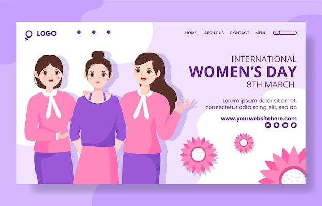 International women day social media landing page cartoon hand drawn templates illustration