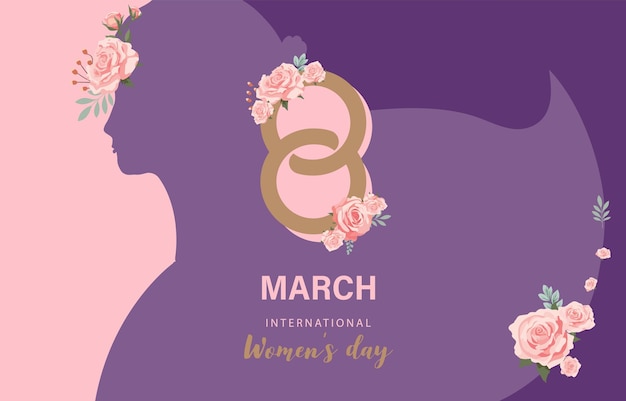 Vector international women day with rose use for horizontal banner design