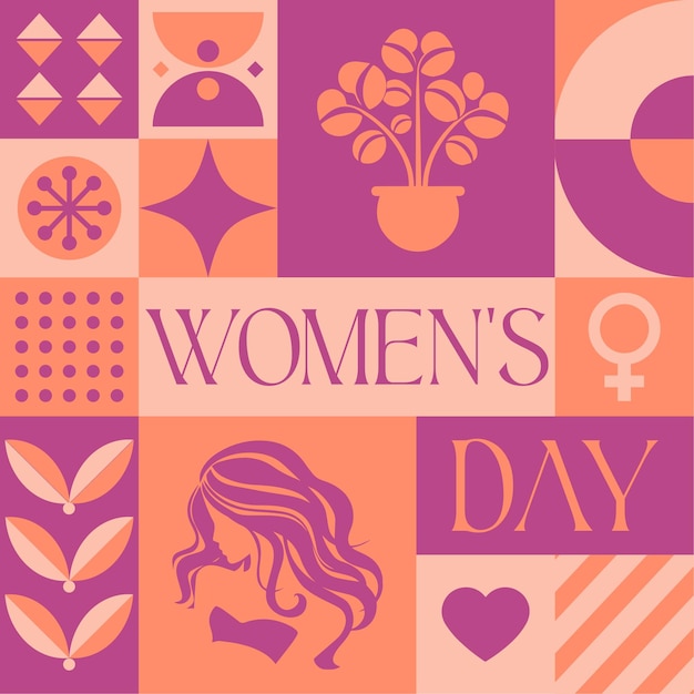 International women days seamless pattern in scandinavian style postcard with retro clean concept