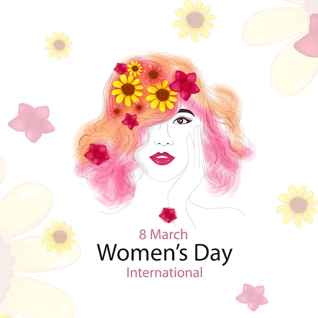 Международный женский день 8 марта с рамкой из цветов и листьев