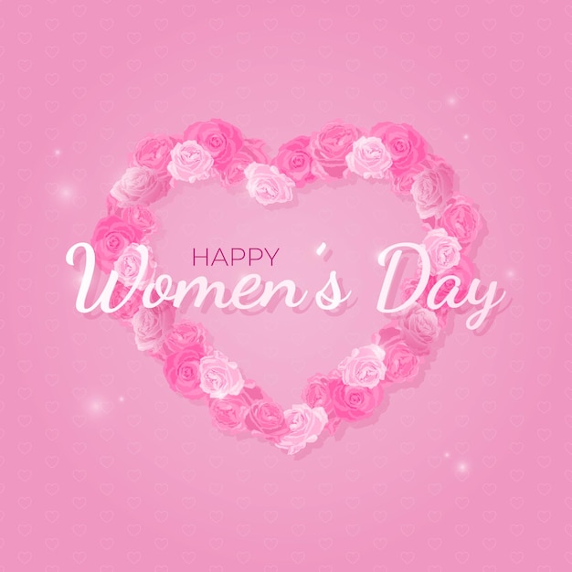 International women's day background with heart of roses on a pink backdrop. Vector illustration