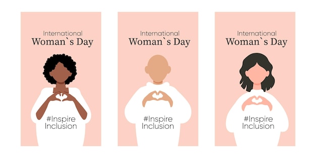 International Women s Day concept holiday Diverse women Three card Campaign 2024 inspireinclusion