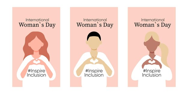 International Women s Day concept holiday Diverse women Three card Campaign 2024 inspireinclusion