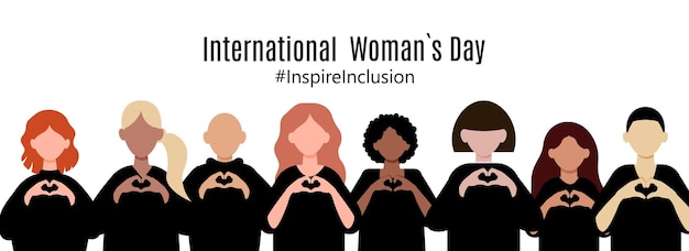 International Women s Day concept holiday Diverse women with heartshaped hands stand together