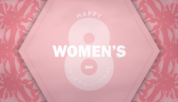 International women's day greeting brochure template pink color with vintage pattern