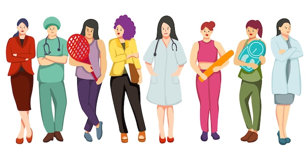 International women's day. Group of women with various occupations. Vector