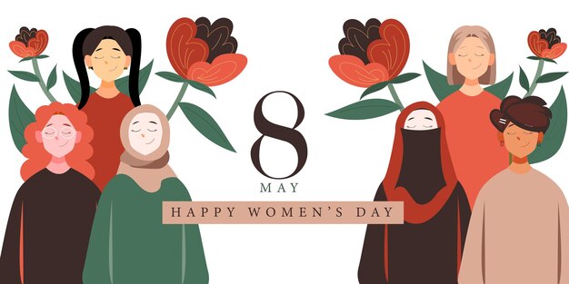 International women's day illustration with profile of woman muslim