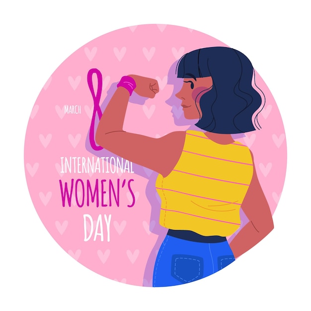 Vector international women's day illustration with woman showing bicep