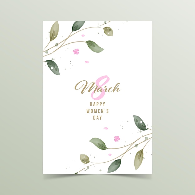 International women's day. A set of greeting cards in rustic style. Greenery watercolor template