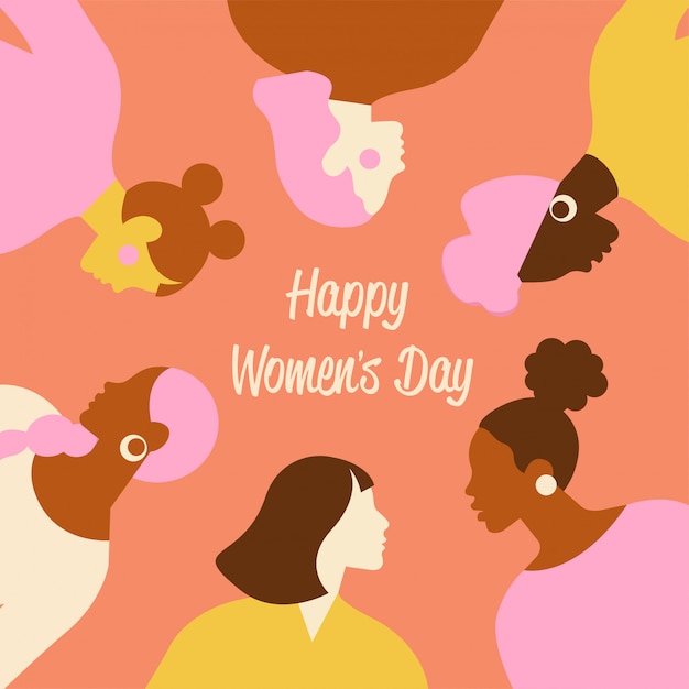 International women s day.  templates with cute women for card, poster, flyer and other users.