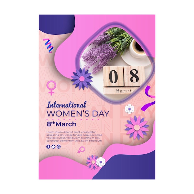 International women's day vertical flyer template with lavender