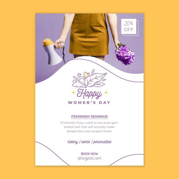 Vector international women's day vertical flyer template