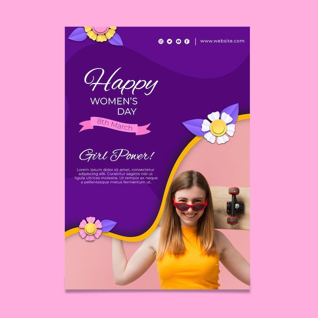 Vector international women's day vertical flyer template