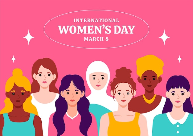 国際女性の日 ソーシャル・メディア・バックグラウンドデザイン ハンドドローン・フラット・カートゥーン・スタイル