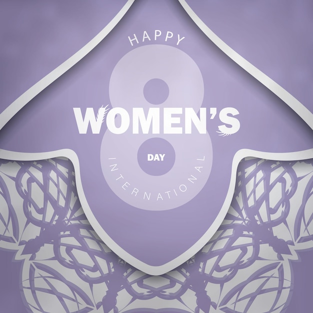 International womens day 8 march flyer template in purple color with luxury white pattern