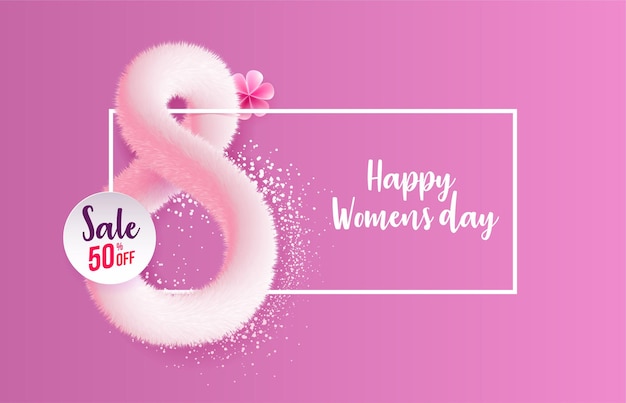 Biglietto di auguri per la giornata internazionale della donna realizzato in forma di realistico orpello soffice rosa