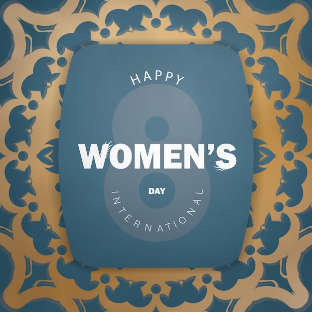 고급 금색 패턴이 있는 파란색으로 된 국제 여성의 날 인사말 전단 템플릿
