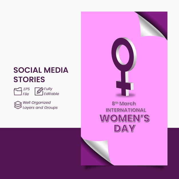 international womens day instagram stories template with women symbol 3d