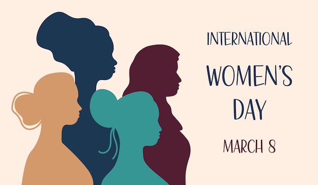 벡터 국제 여성의 날 3월 8일 인사말 카드 다른 민족의 여성 그룹