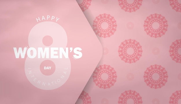 International womens day pink color greeting brochure template with vintage pattern