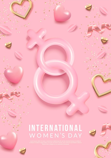 International Womens Day poster Female sign 3d illustration Happy Mothers Day Vector illustrati