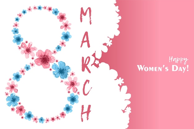 Vector international womens day poster number 8 from pink and blue flowers