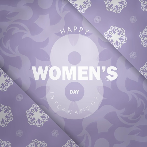Volantino di colore viola per la giornata internazionale della donna con ornamento bianco invernale