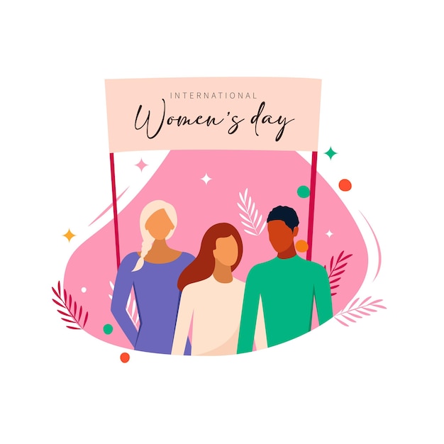 International Womens Day Vector illustration of five happy smiling diverse women standing together