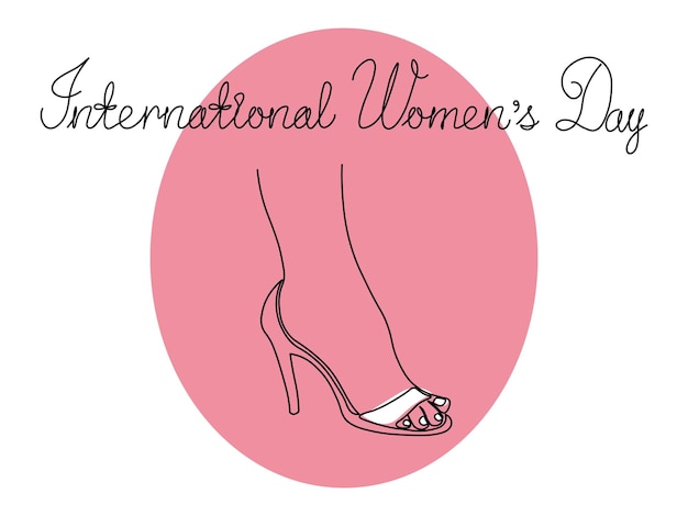 International womens daya womans foot heeled shoe continuous one line art hand drawing sketch card