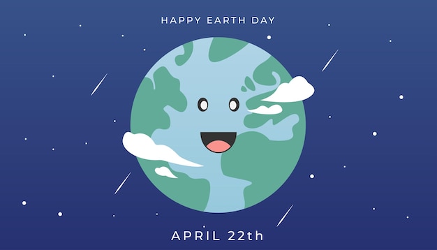 International World Earth Day background, with smiling earth with cloud and stars on Blue background