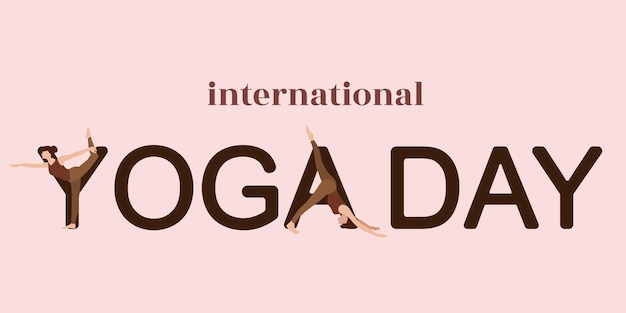 Vettore giornata internazionale dello yoga 21 giugno banner o poster con stile piatto donna