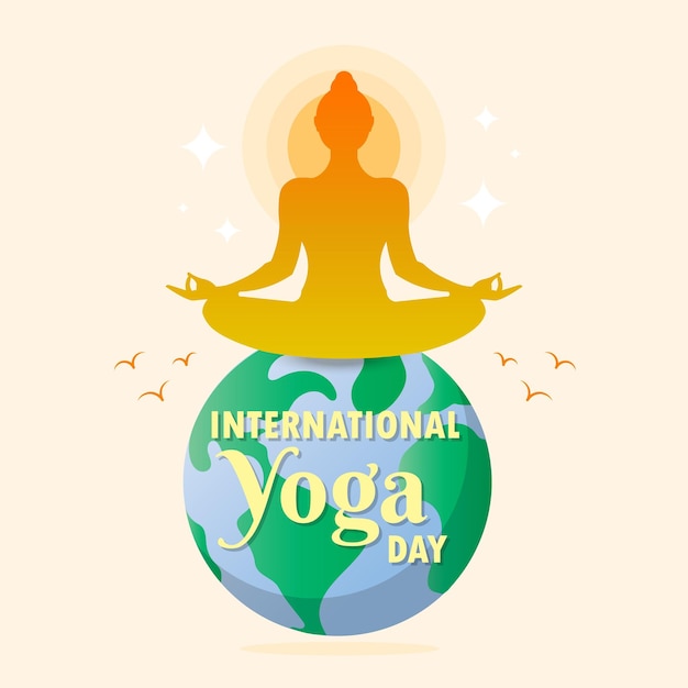 Vector international yoga day 21 june poster padmasana kapalbhati pranayama lotus pose meditation earth asana vector