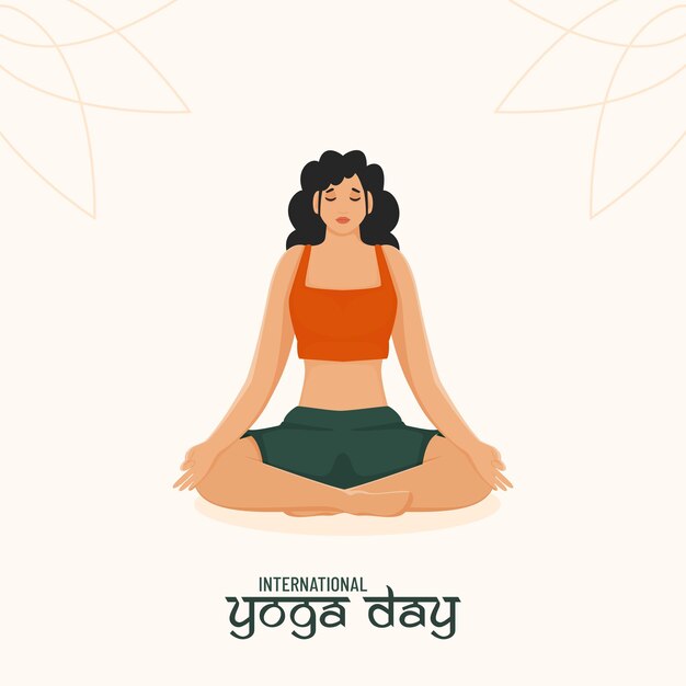 International yoga day concept character of beautiful young woman meditating in lotus pose