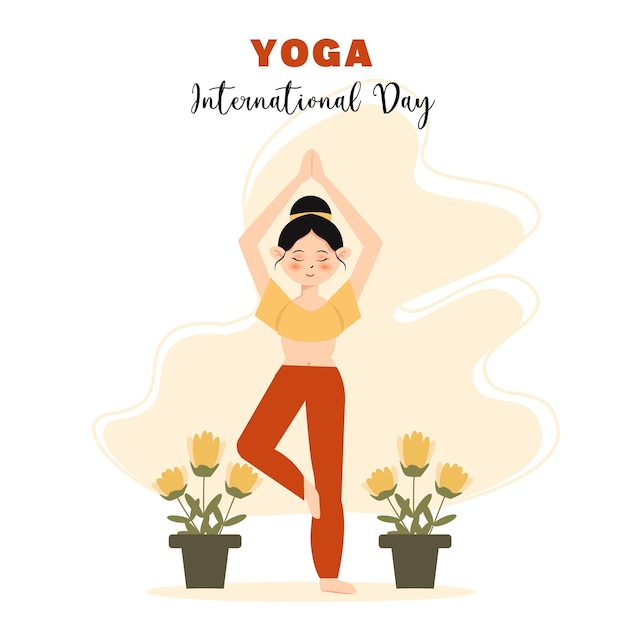 International yoga day flat illustration