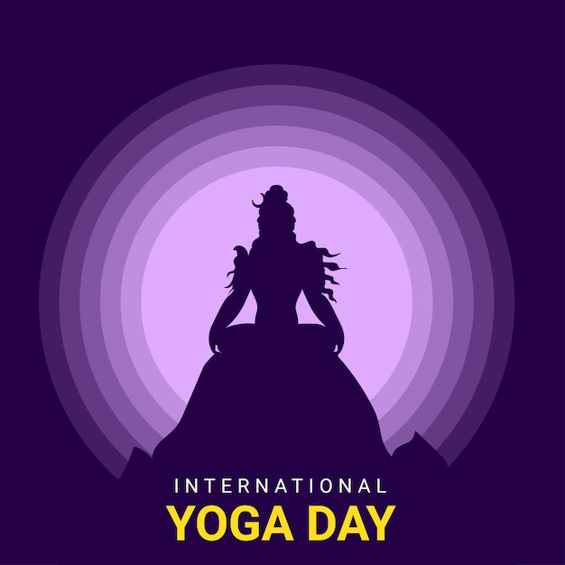 International yoga day greeting design with lord shiva yoga pose illustration