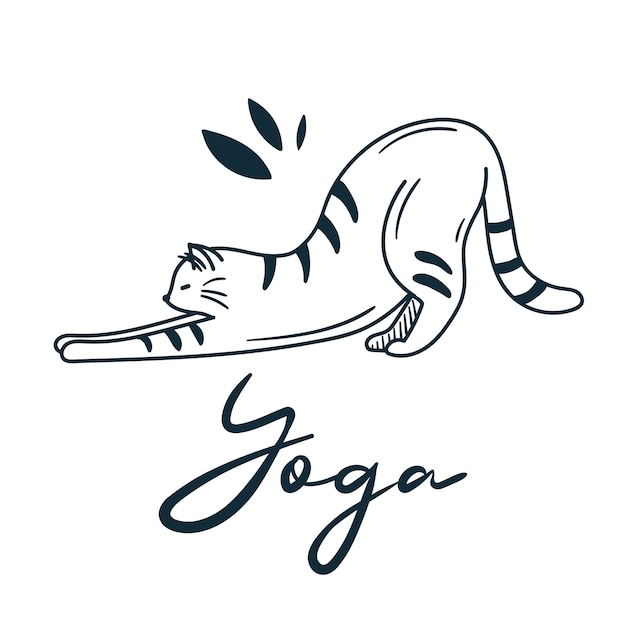 Giornata internazionale dello yoga 21 giugno doodle gatto che fa yoga esercizi di yoga asana stretching