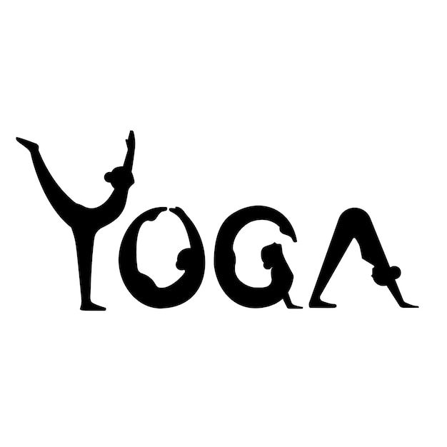 Vector international yoga day silhouette yoga body posture font women practicing yoga vector illustration design