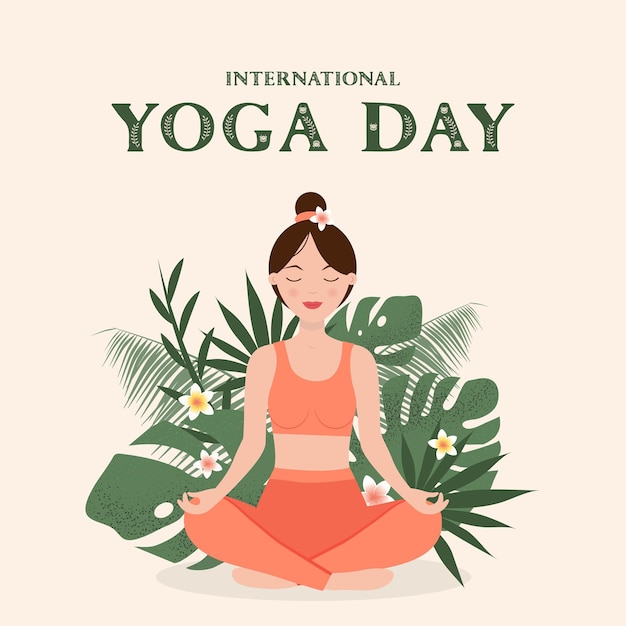 Международный день йоги Женщина занимается йогой в позе лотоса