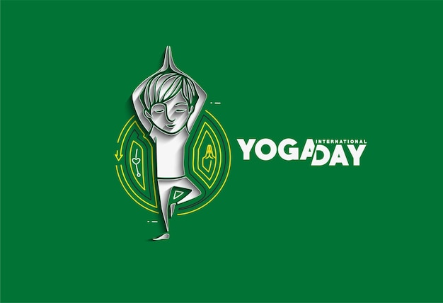 Vector international yoga day young boy meditates post ad banner vector illustration