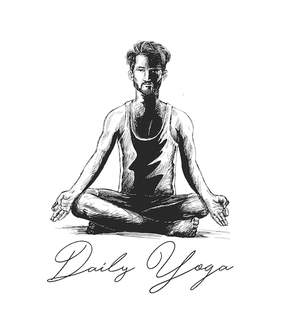 International Yoga Day Young Man Meditates Character Vector illustration