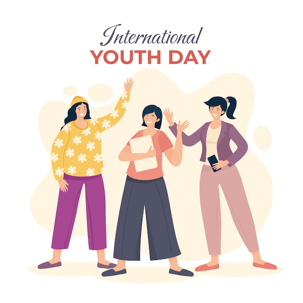 Vector international youth day hand drawn flat illustration