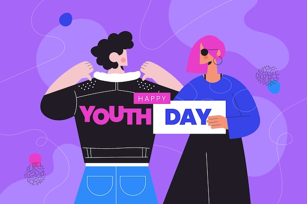 Vector international youth day hand drawn flat illustration