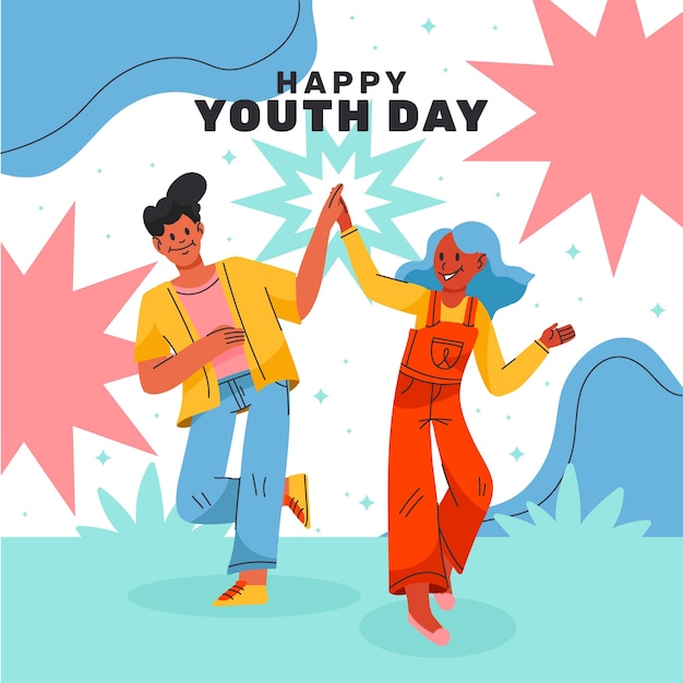 Вектор Международный день молодежи рисованной плоской иллюстрации
