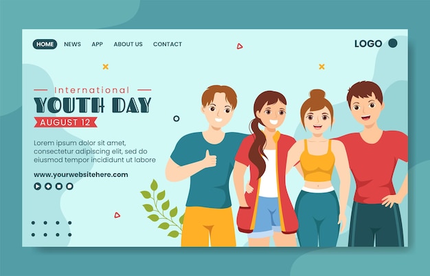 International Youth Day Social Media Landing Page Hand Drawn Templates Background Illustration