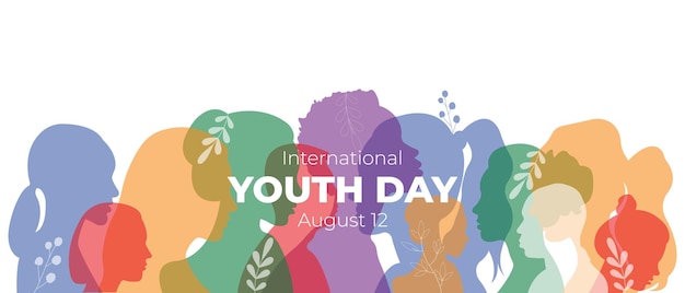 Vector international youth dayvector illustration with silhouettes of young people