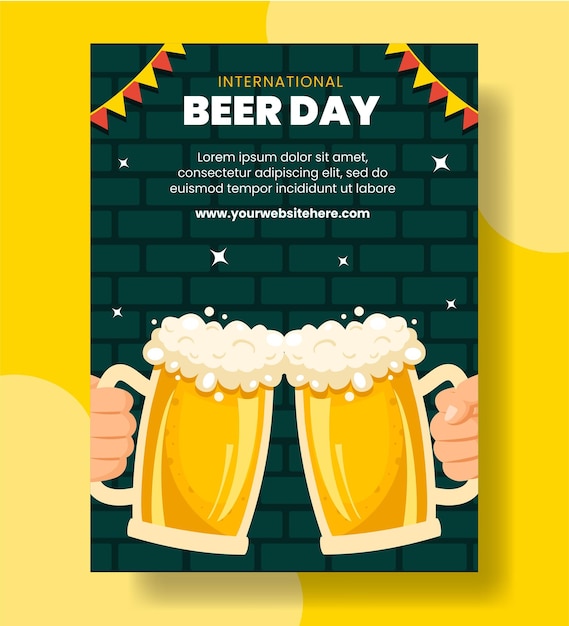 Internationale Bierdag Verticale Poster Platte Cartoon Handgetekende Sjablonen Achtergrond Illustratie